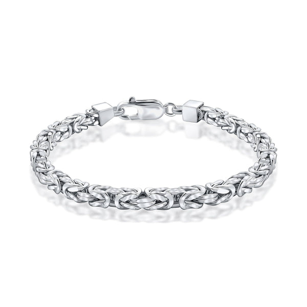 925 Sterling Silver solid Square Byzantine Bracelet 8" / 5MM