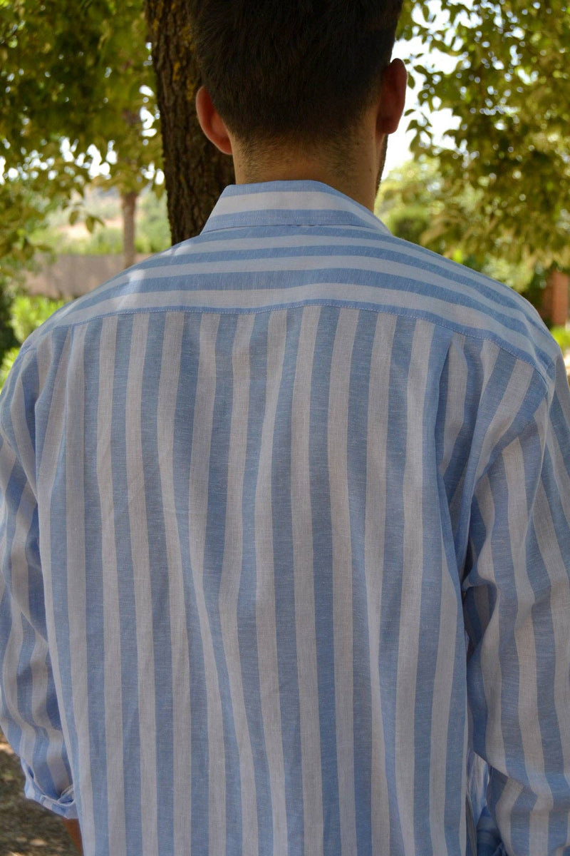Striped Linen Shirt - Light Blue