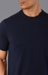 Ultra Fine Cotton Knitted T-Shirt - Navy