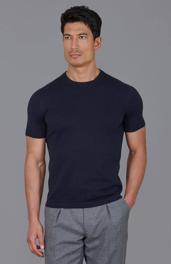 Ultra Fine Cotton Knitted T-Shirt - Navy