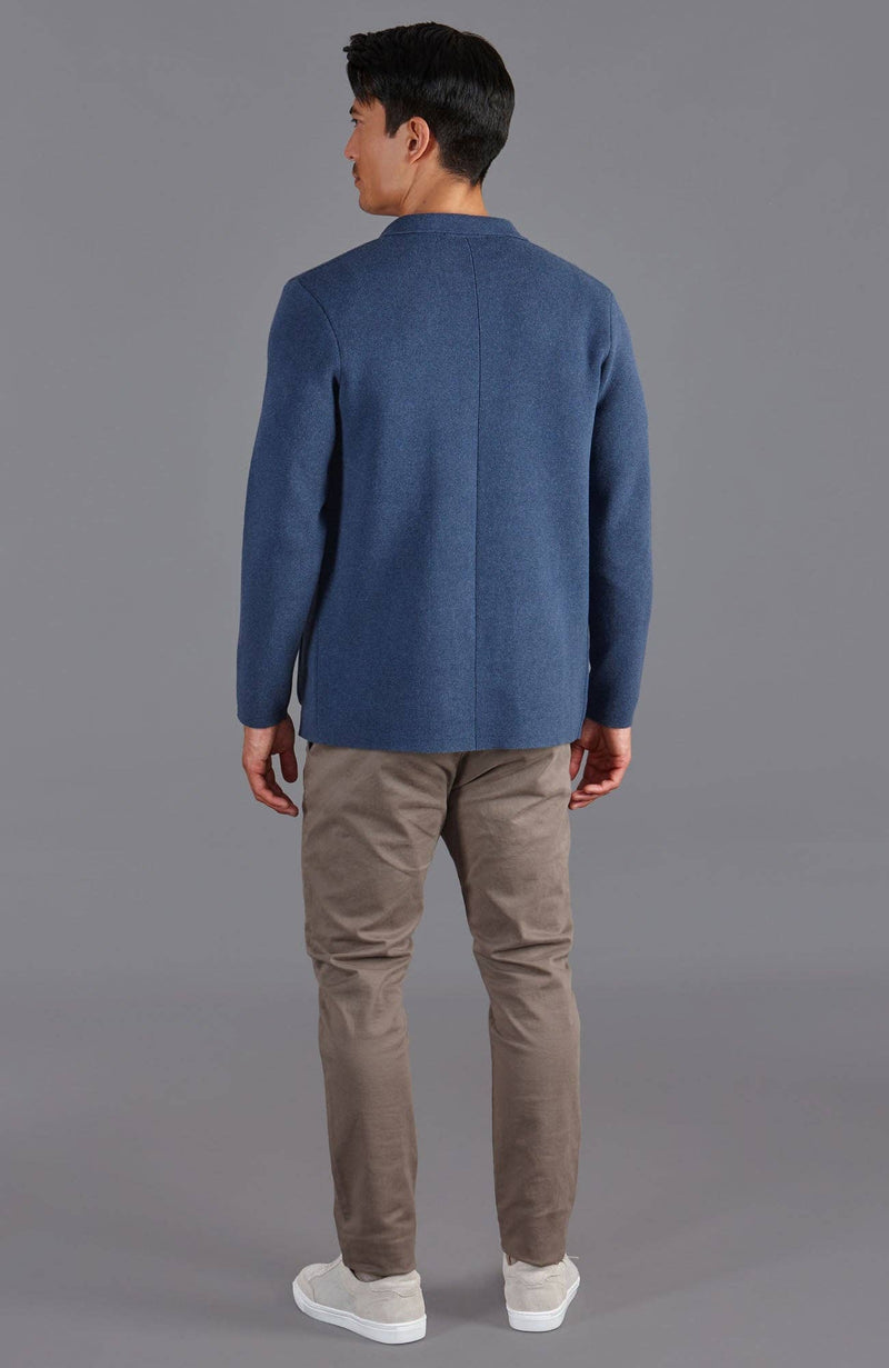 Midweight Cotton Deconstructed Knitted Blazer - Blue Melange