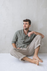 Long Sleeve Linen Shirt - Forest Green