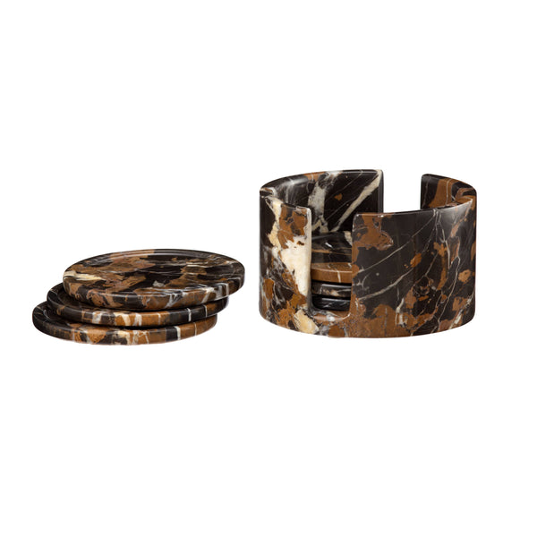 Dionysus Collection Black & Gold Marble 6 Piece Coaster Set