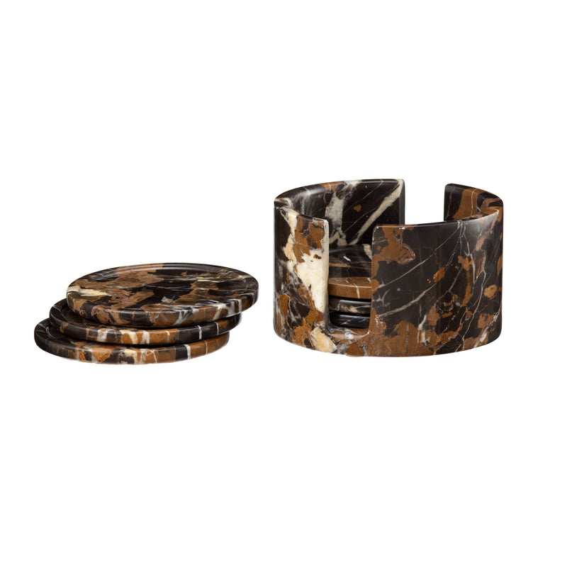 Dionysus Collection Black & Gold Marble 6 Piece Coaster Set