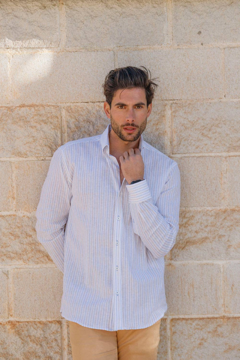 Striped Linen Shirt - Blue/Beige