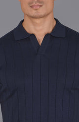 Ultra Fine Cotton Buttonless Polo Shirt - Navy