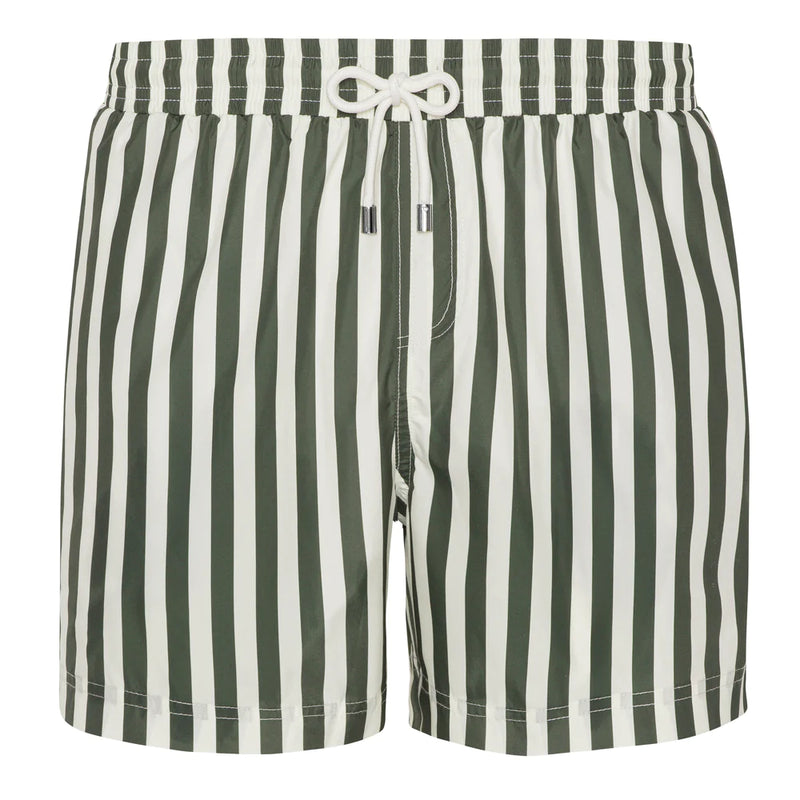 Green Striped Mid-Length Swim Shorts