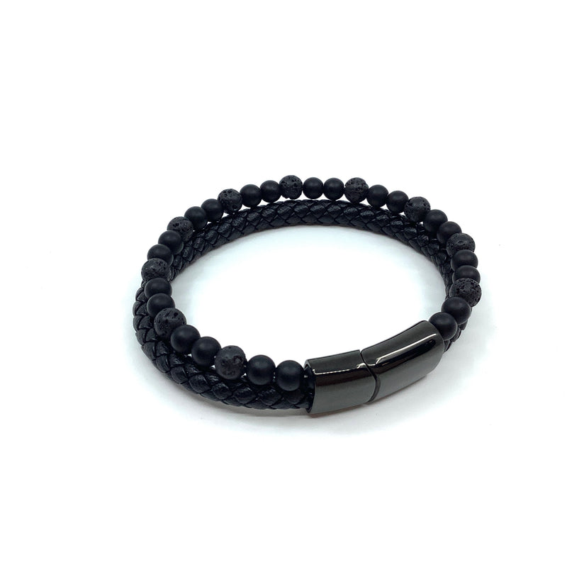 Leather and Lava Stone Bracelet