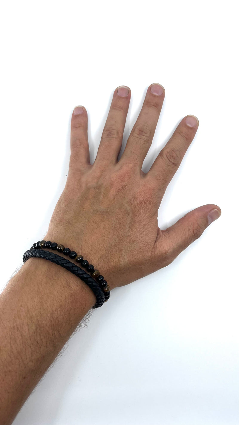 Leather and Stone Bracelets Atlas Homme